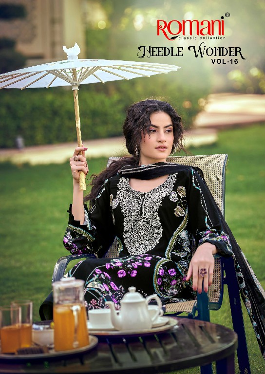 ROMANI NEEDLE WONDER VOL 16 WHOLESALE SOFT COTTON EXCLUSIVE DESIGN UNSTITCH SALWAR SUITS FOR EXPORT