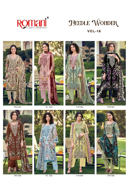 ROMANI NEEDLE WONDER VOL 16 WHOLESALE SOFT COTTON EXCLUSIVE DESIGN UNSTITCH SALWAR SUITS FOR EXPORT
