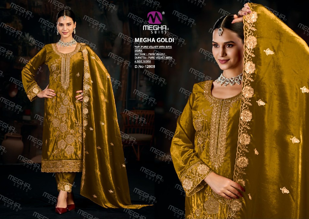 MEGHALI GOLDI WHOLESALE PURE VELVET WINTER SPECIAL UNSTITCH SALWAR SUITS EXPORTER