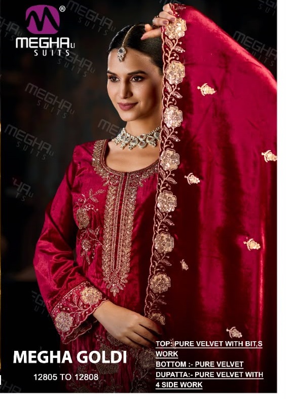 MEGHALI GOLDI WHOLESALE PURE VELVET WINTER SPECIAL UNSTITCH SALWAR SUITS EXPORTER