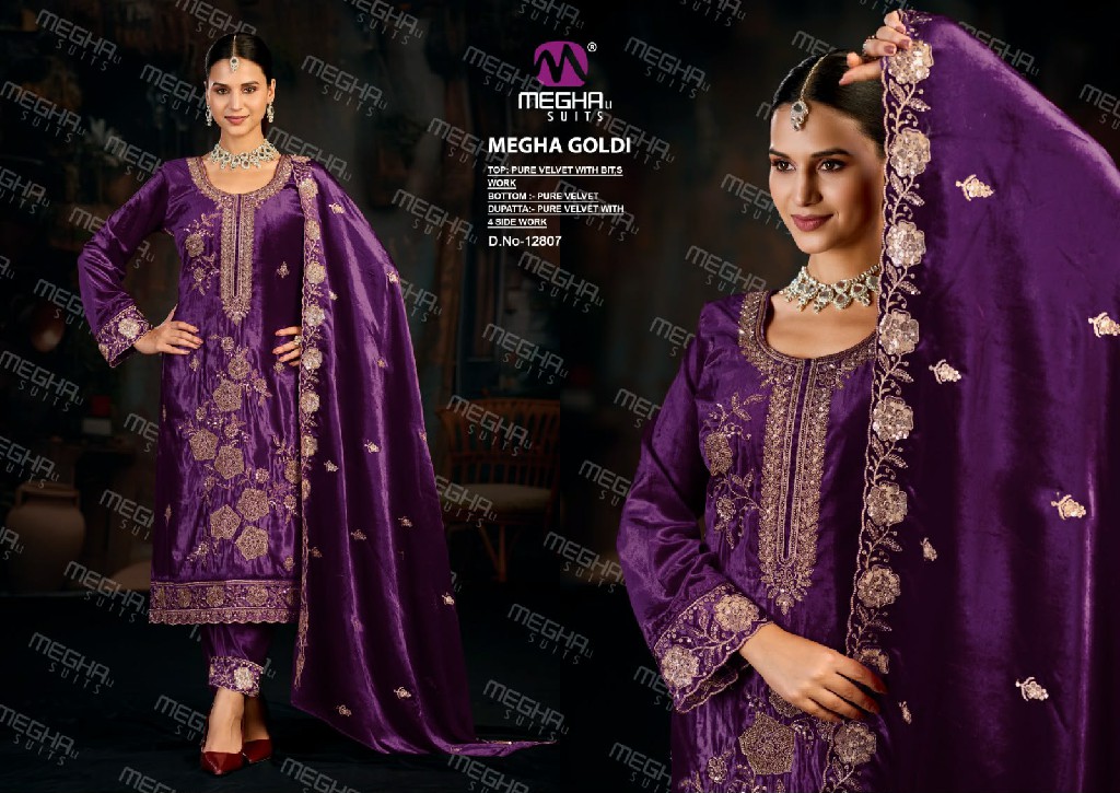 MEGHALI GOLDI WHOLESALE PURE VELVET WINTER SPECIAL UNSTITCH SALWAR SUITS EXPORTER