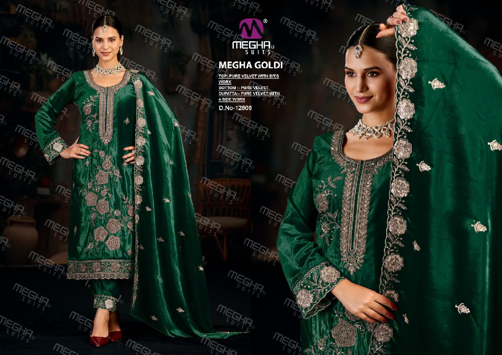 MEGHALI GOLDI WHOLESALE PURE VELVET WINTER SPECIAL UNSTITCH SALWAR SUITS EXPORTER