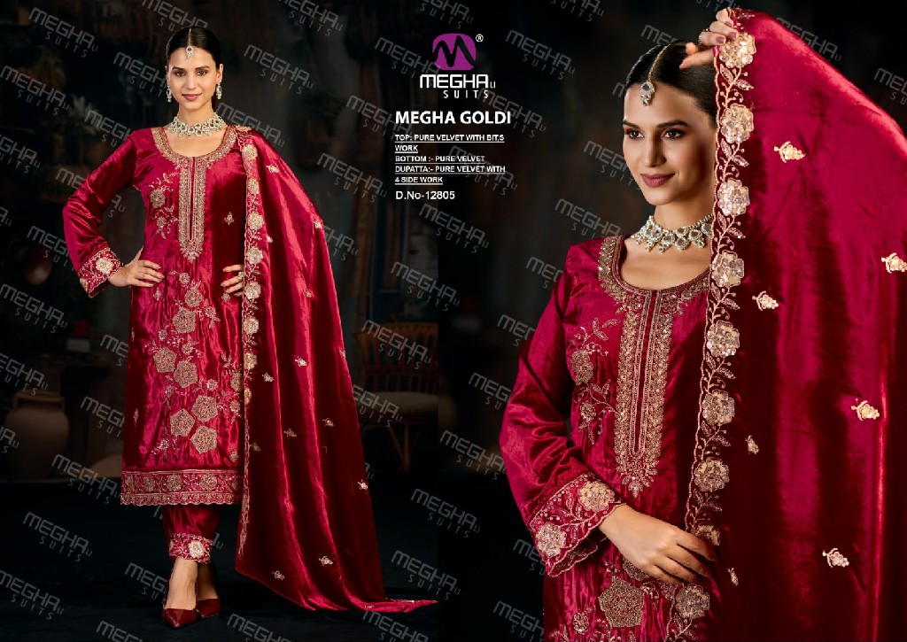 MEGHALI GOLDI WHOLESALE PURE VELVET WINTER SPECIAL UNSTITCH SALWAR SUITS EXPORTER