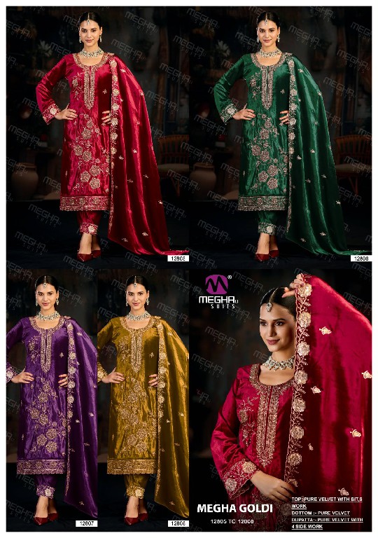 MEGHALI GOLDI WHOLESALE PURE VELVET WINTER SPECIAL UNSTITCH SALWAR SUITS EXPORTER