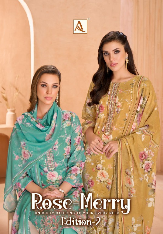 ALOK SUIT ROSE MERRY VOL 2 WHOLESALE PURE COTTON FANCY EPLIC WORK UNSTITCH SALWAR SUITS FOR EXPORT