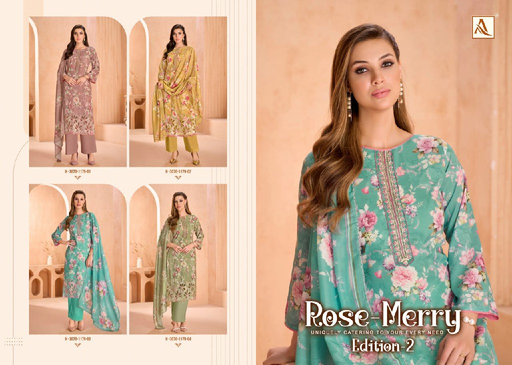 ALOK SUIT ROSE MERRY VOL 2 WHOLESALE PURE COTTON FANCY EPLIC WORK UNSTITCH SALWAR SUITS FOR EXPORT