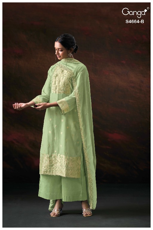 GANGA MIARA S4664 WHOLESALE PURE BANARASI MUL JACQUARD UNSTITCH SALWAR SUITS EXPORTER