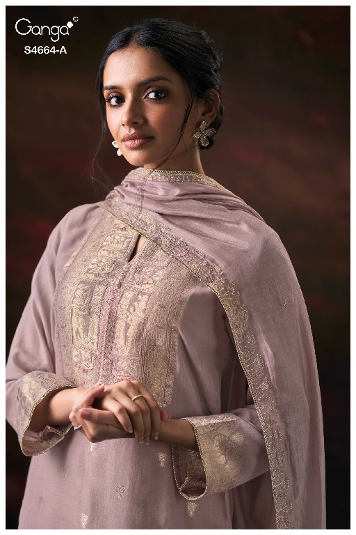 GANGA MIARA S4664 WHOLESALE PURE BANARASI MUL JACQUARD UNSTITCH SALWAR SUITS EXPORTER