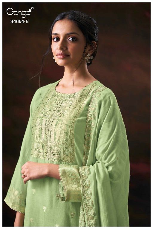 GANGA MIARA S4664 WHOLESALE PURE BANARASI MUL JACQUARD UNSTITCH SALWAR SUITS EXPORTER