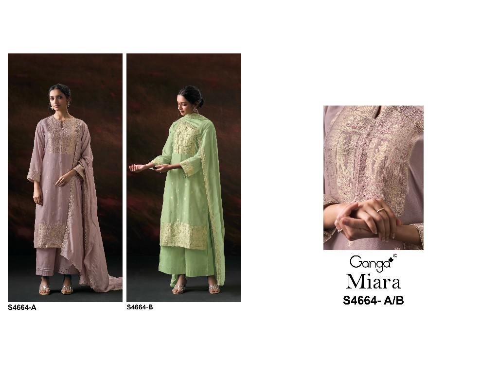 GANGA MIARA S4664 WHOLESALE PURE BANARASI MUL JACQUARD UNSTITCH SALWAR SUITS EXPORTER