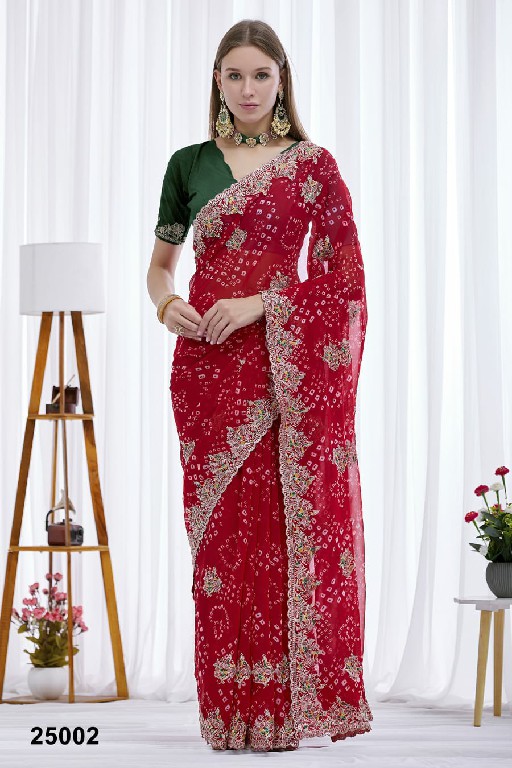 JALNIDHI ANUSHKA WHOLESALE GEORGETTE BANDHANI WITH WORK AMAZING INDIAN SAREES FOR WOMEN EXPORTER