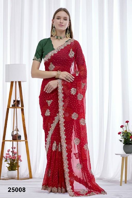 JALNIDHI ANUSHKA WHOLESALE GEORGETTE BANDHANI WITH WORK AMAZING INDIAN SAREES FOR WOMEN EXPORTER