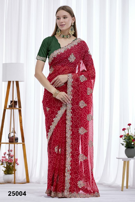 JALNIDHI ANUSHKA WHOLESALE GEORGETTE BANDHANI WITH WORK AMAZING INDIAN SAREES FOR WOMEN EXPORTER