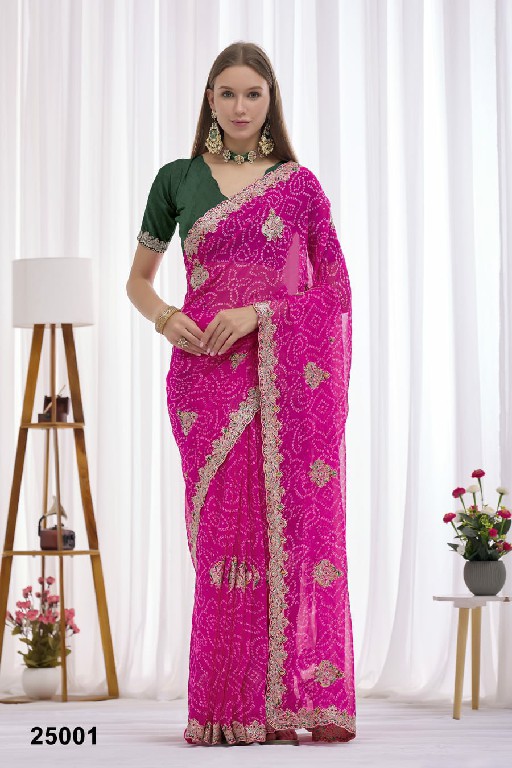 JALNIDHI ANUSHKA WHOLESALE GEORGETTE BANDHANI WITH WORK AMAZING INDIAN SAREES FOR WOMEN EXPORTER