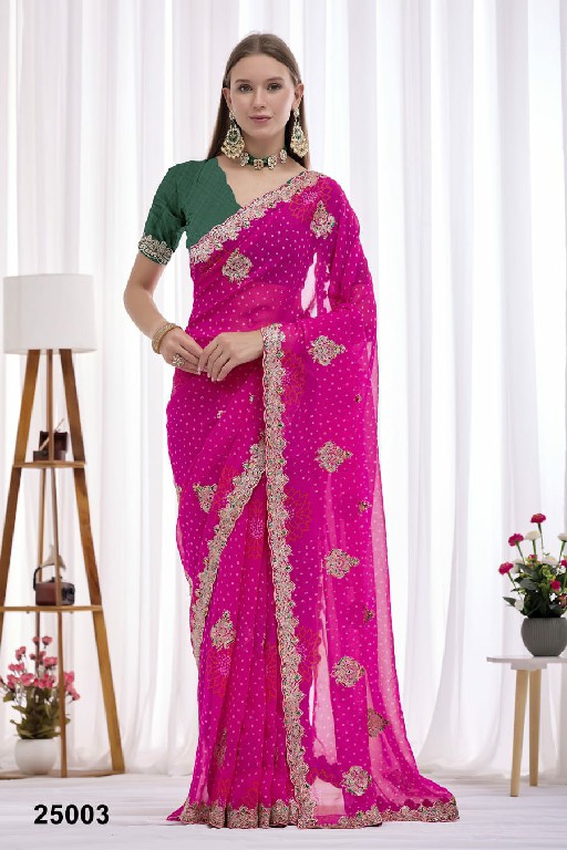JALNIDHI ANUSHKA WHOLESALE GEORGETTE BANDHANI WITH WORK AMAZING INDIAN SAREES FOR WOMEN EXPORTER