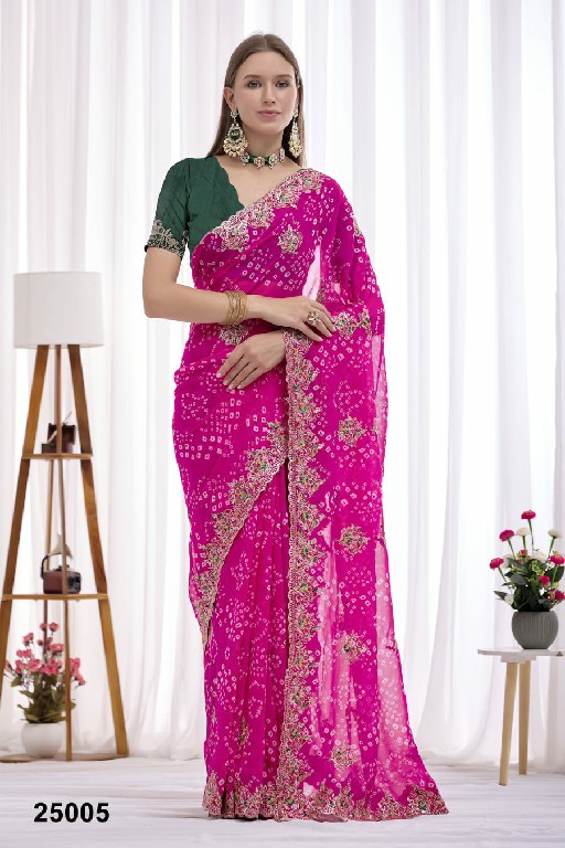 JALNIDHI ANUSHKA WHOLESALE GEORGETTE BANDHANI WITH WORK AMAZING INDIAN SAREES FOR WOMEN EXPORTER