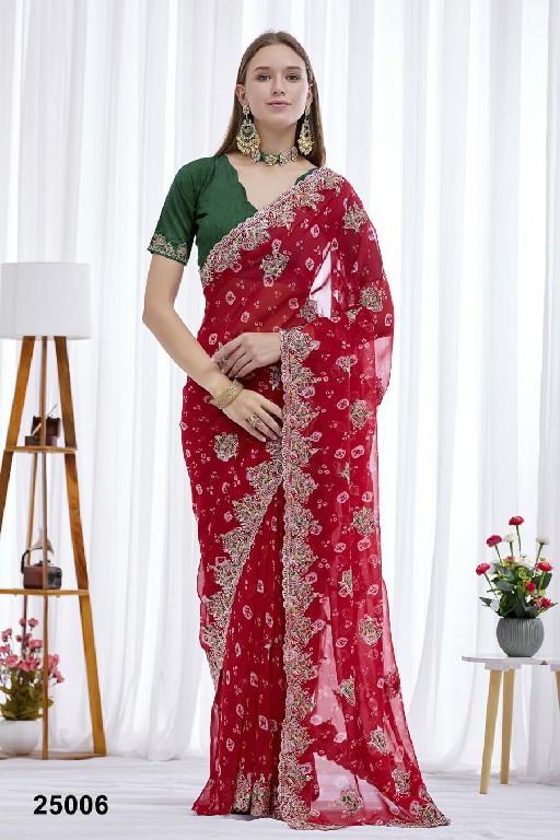 JALNIDHI ANUSHKA WHOLESALE GEORGETTE BANDHANI WITH WORK AMAZING INDIAN SAREES FOR WOMEN EXPORTER