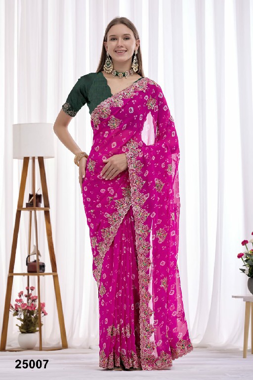 JALNIDHI ANUSHKA WHOLESALE GEORGETTE BANDHANI WITH WORK AMAZING INDIAN SAREES FOR WOMEN EXPORTER