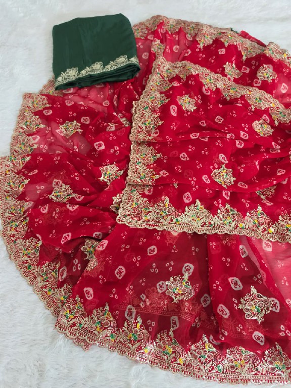 JALNIDHI ANUSHKA WHOLESALE GEORGETTE BANDHANI WITH WORK AMAZING INDIAN SAREES FOR WOMEN EXPORTER