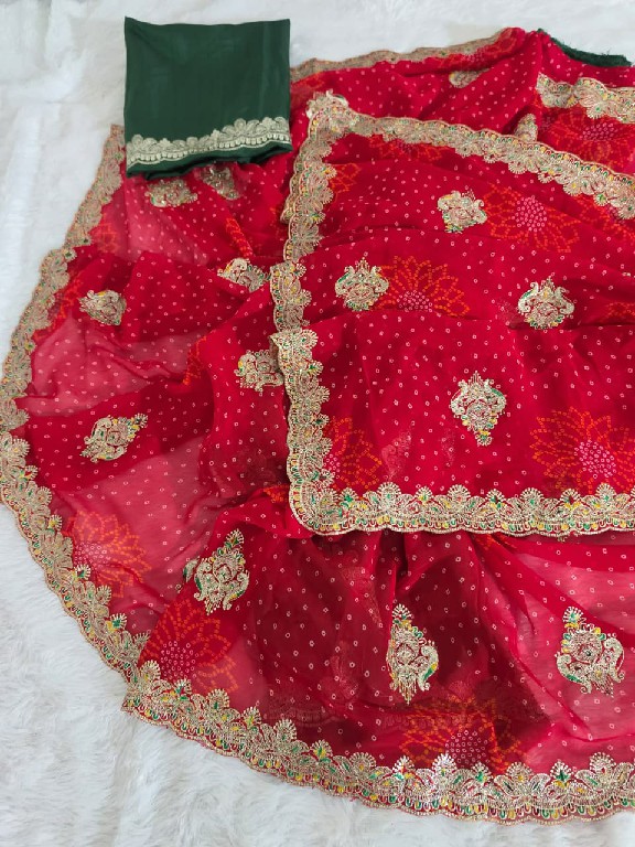 JALNIDHI ANUSHKA WHOLESALE GEORGETTE BANDHANI WITH WORK AMAZING INDIAN SAREES FOR WOMEN EXPORTER