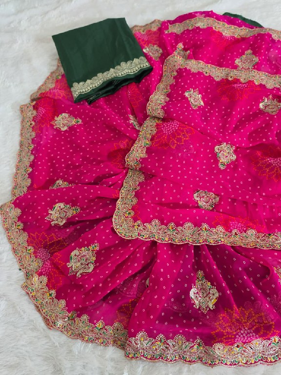 JALNIDHI ANUSHKA WHOLESALE GEORGETTE BANDHANI WITH WORK AMAZING INDIAN SAREES FOR WOMEN EXPORTER