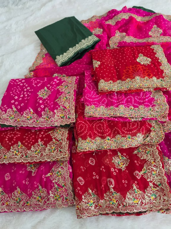 JALNIDHI ANUSHKA WHOLESALE GEORGETTE BANDHANI WITH WORK AMAZING INDIAN SAREES FOR WOMEN EXPORTER