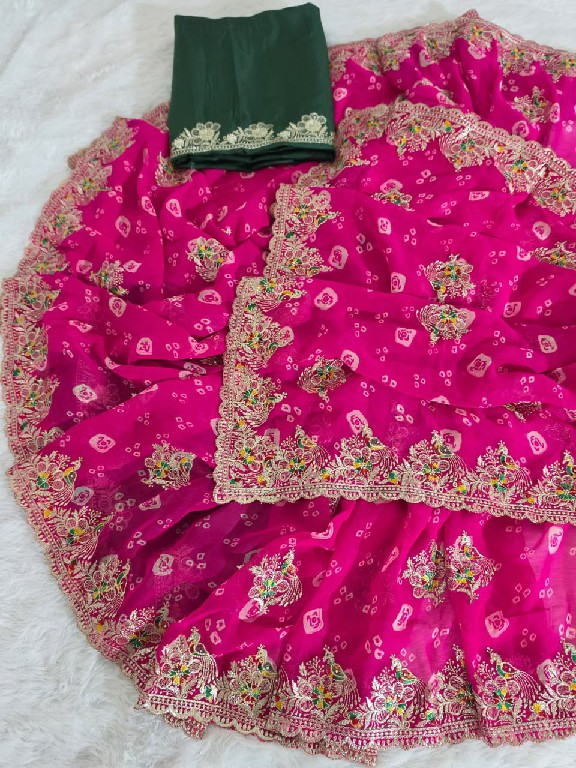JALNIDHI ANUSHKA WHOLESALE GEORGETTE BANDHANI WITH WORK AMAZING INDIAN SAREES FOR WOMEN EXPORTER