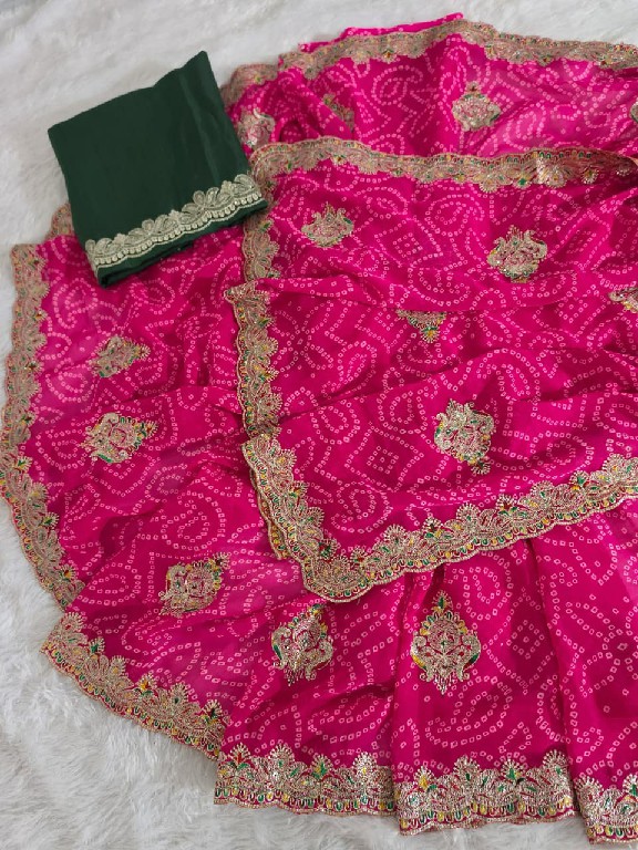 JALNIDHI ANUSHKA WHOLESALE GEORGETTE BANDHANI WITH WORK AMAZING INDIAN SAREES FOR WOMEN EXPORTER