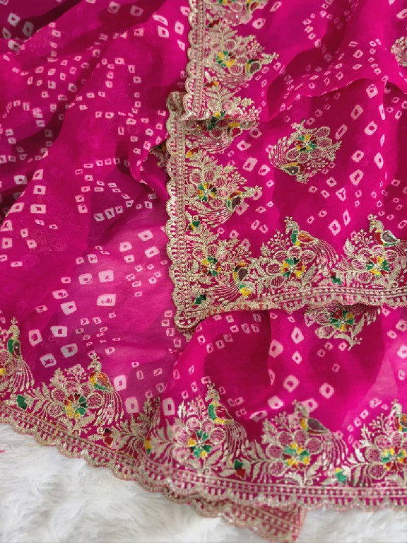 JALNIDHI ANUSHKA WHOLESALE GEORGETTE BANDHANI WITH WORK AMAZING INDIAN SAREES FOR WOMEN EXPORTER