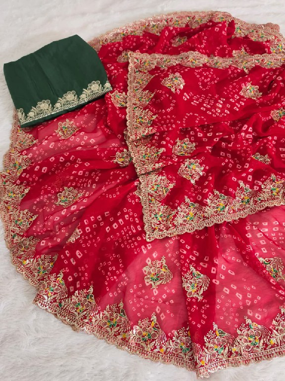 JALNIDHI ANUSHKA WHOLESALE GEORGETTE BANDHANI WITH WORK AMAZING INDIAN SAREES FOR WOMEN EXPORTER
