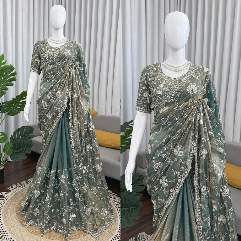 TEXTILEDEAL D.NO KD-646 WHOLESALE FENDI SILK HEAVY BEADS WORK INDIAN SAREES FOR WOMEN SUPPLIER