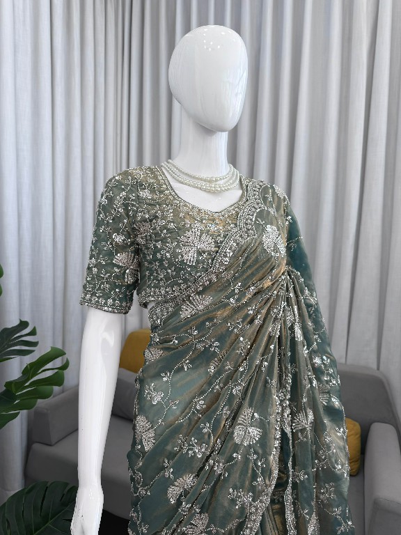 TEXTILEDEAL D.NO KD-646 WHOLESALE FENDI SILK HEAVY BEADS WORK INDIAN SAREES FOR WOMEN SUPPLIER