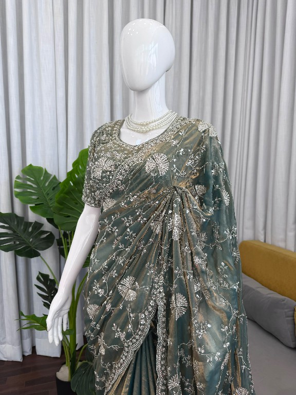 TEXTILEDEAL D.NO KD-646 WHOLESALE FENDI SILK HEAVY BEADS WORK INDIAN SAREES FOR WOMEN SUPPLIER
