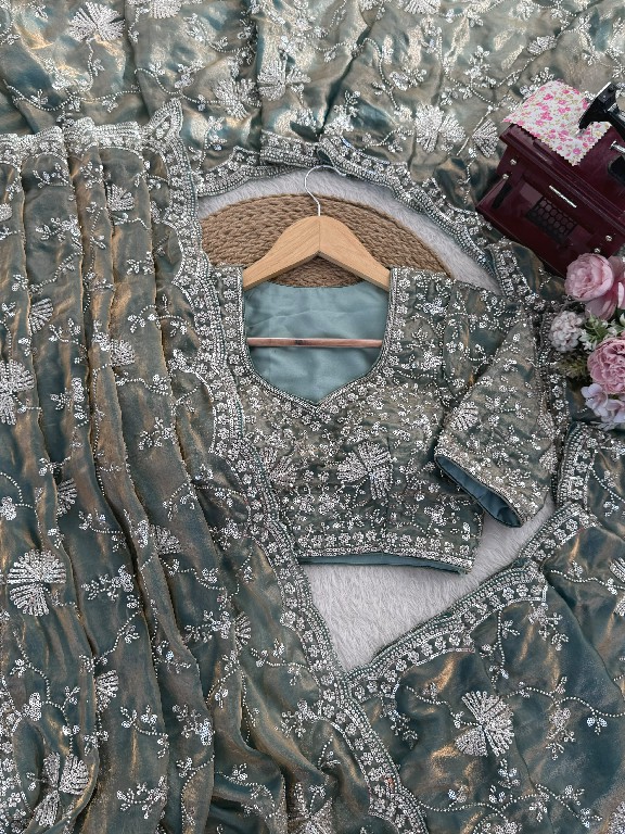 TEXTILEDEAL D.NO KD-646 WHOLESALE FENDI SILK HEAVY BEADS WORK INDIAN SAREES FOR WOMEN SUPPLIER