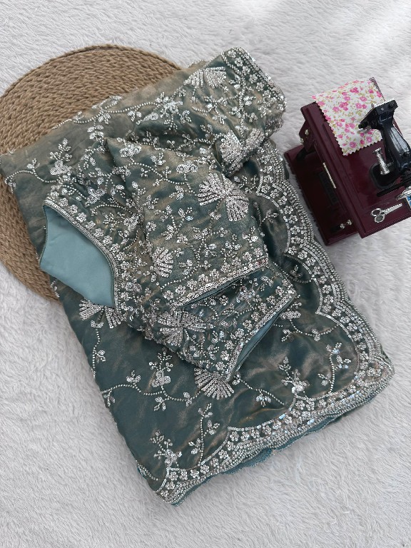 TEXTILEDEAL D.NO KD-646 WHOLESALE FENDI SILK HEAVY BEADS WORK INDIAN SAREES FOR WOMEN SUPPLIER