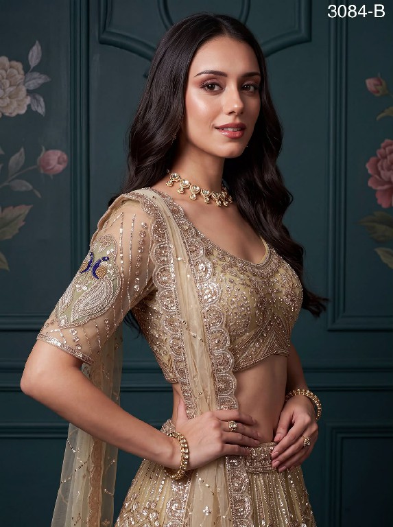 TEXTILEDEAL D.NO 3084 WHOLESALE PREMIUM NET DESIGNER INDIAN WEDDING LEHENGA CHOLI FOR EXPORT