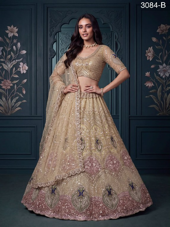 TEXTILEDEAL D.NO 3084 WHOLESALE PREMIUM NET DESIGNER INDIAN WEDDING LEHENGA CHOLI FOR EXPORT