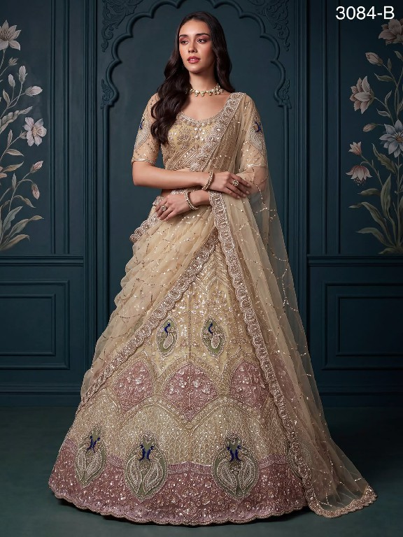 TEXTILEDEAL D.NO 3084 WHOLESALE PREMIUM NET DESIGNER INDIAN WEDDING LEHENGA CHOLI FOR EXPORT