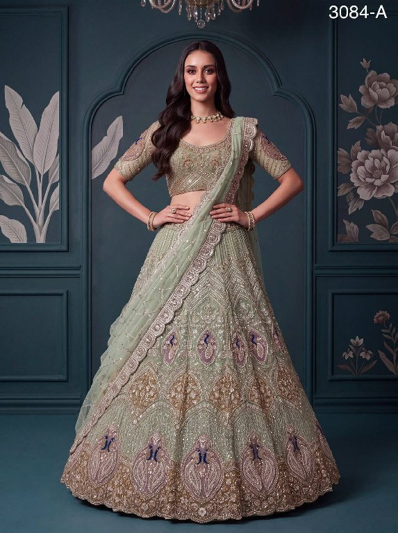 TEXTILEDEAL D.NO 3084 WHOLESALE PREMIUM NET DESIGNER INDIAN WEDDING LEHENGA CHOLI FOR EXPORT