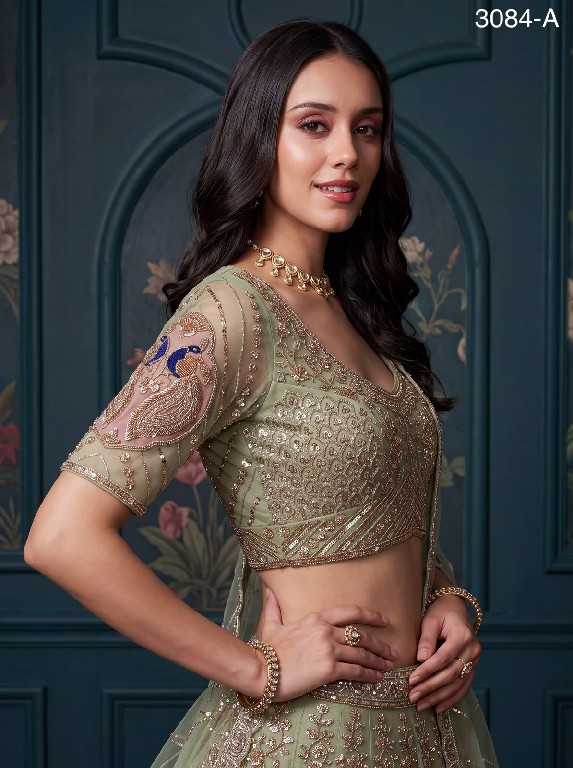 TEXTILEDEAL D.NO 3084 WHOLESALE PREMIUM NET DESIGNER INDIAN WEDDING LEHENGA CHOLI FOR EXPORT