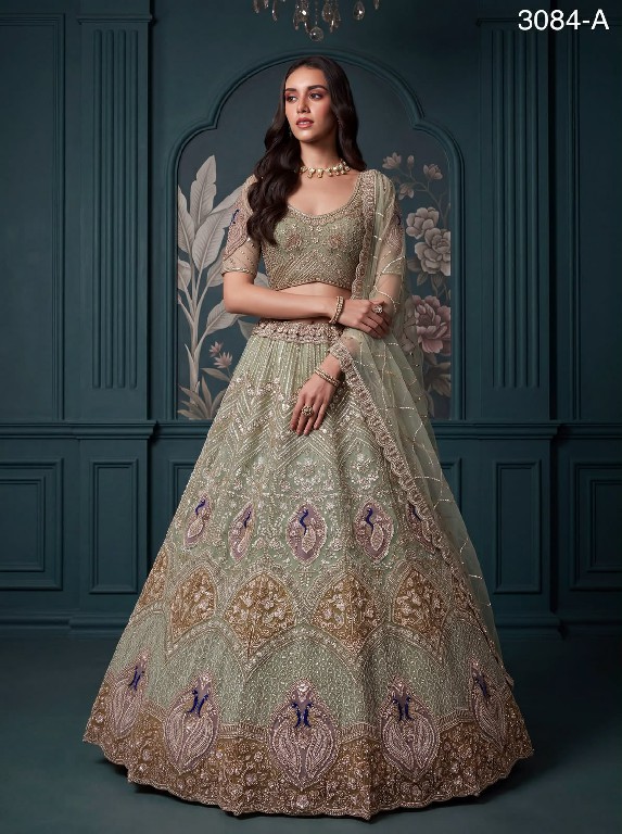 TEXTILEDEAL D.NO 3084 WHOLESALE PREMIUM NET DESIGNER INDIAN WEDDING LEHENGA CHOLI FOR EXPORT