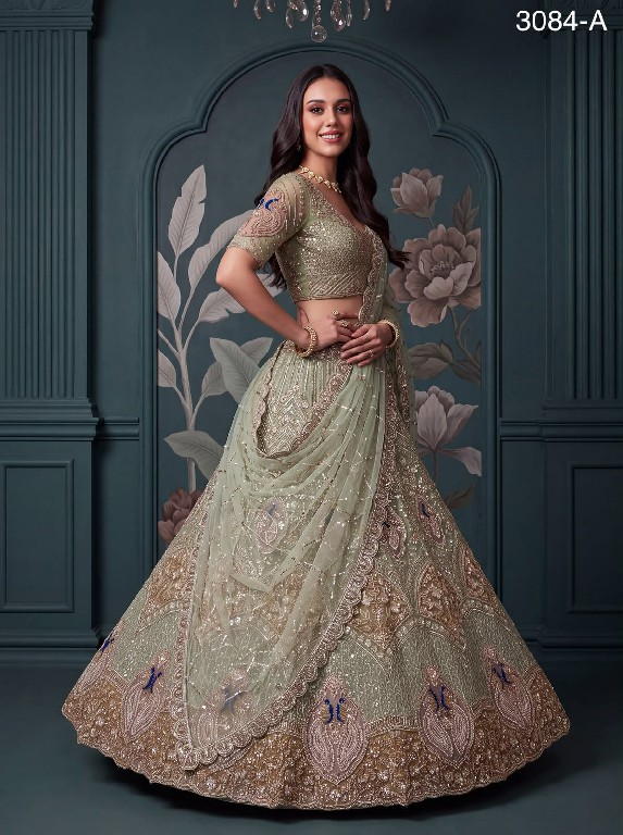 TEXTILEDEAL D.NO 3084 WHOLESALE PREMIUM NET DESIGNER INDIAN WEDDING LEHENGA CHOLI FOR EXPORT