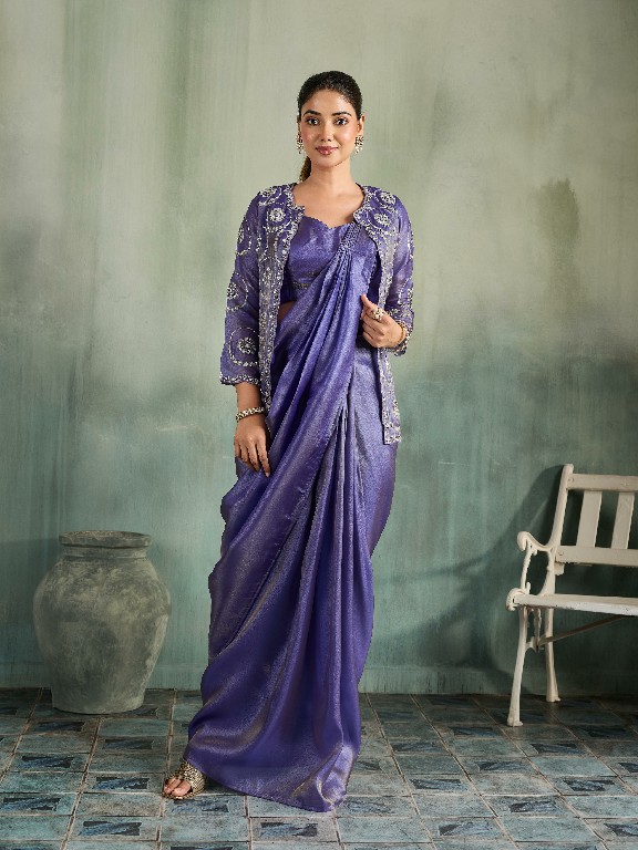 AMOHA D.NO A575 WHOLESALE SHIMMER ORGANZA READY TO WEAR SAREES WITH JACKET FOR WOMEN ONLINE