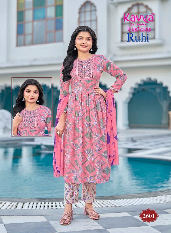 KAVYA RUHI VOL 26 WHOLESALE READYMADE CAPSULE UMBRELLA CUT 3 PCS SUITS FOR TEENAGE KIDS ONLINE