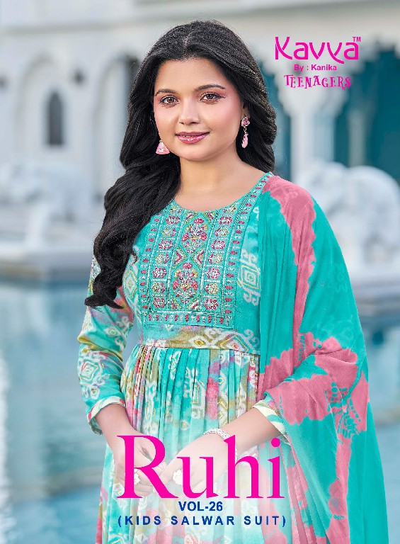 KAVYA RUHI VOL 26 WHOLESALE READYMADE CAPSULE UMBRELLA CUT 3 PCS SUITS FOR TEENAGE KIDS ONLINE