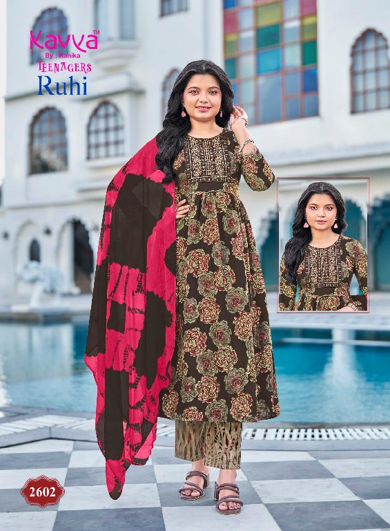 KAVYA RUHI VOL 26 WHOLESALE READYMADE CAPSULE UMBRELLA CUT 3 PCS SUITS FOR TEENAGE KIDS ONLINE