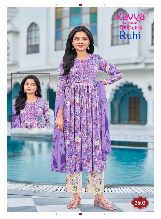 KAVYA RUHI VOL 26 WHOLESALE READYMADE CAPSULE UMBRELLA CUT 3 PCS SUITS FOR TEENAGE KIDS ONLINE