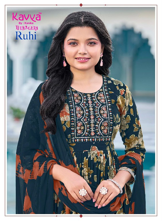 KAVYA RUHI VOL 26 WHOLESALE READYMADE CAPSULE UMBRELLA CUT 3 PCS SUITS FOR TEENAGE KIDS ONLINE