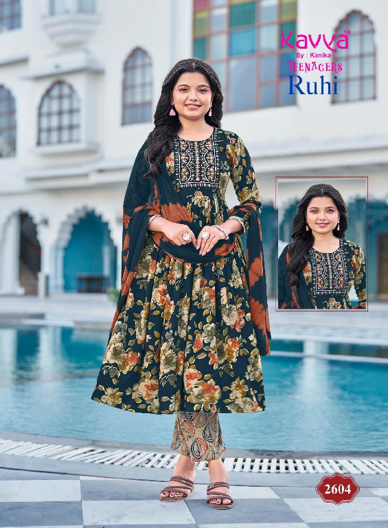 KAVYA RUHI VOL 26 WHOLESALE READYMADE CAPSULE UMBRELLA CUT 3 PCS SUITS FOR TEENAGE KIDS ONLINE