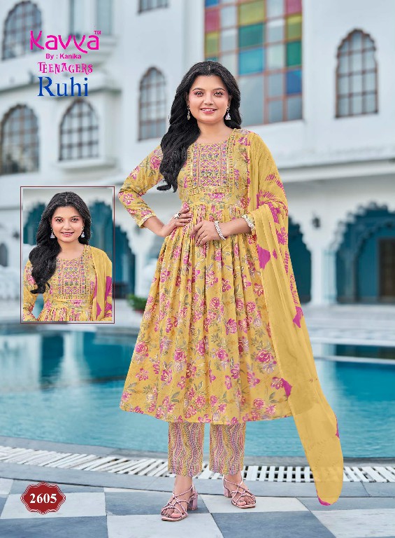 KAVYA RUHI VOL 26 WHOLESALE READYMADE CAPSULE UMBRELLA CUT 3 PCS SUITS FOR TEENAGE KIDS ONLINE